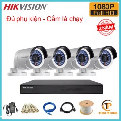 Trọn bộ 4 camera HIKVISION 2.0MP TVI cho Gia đình,Cty,Văn phòng,Shop...
