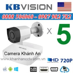 Trọn bộ 5 camera KBVISION 1.0MP CVI cho Xưởng,Nhà Máy,Cty,Văn phòng,Shop...
