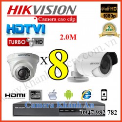 Trọn bộ 8 camera HIKVISION 2.0MP TVI cho Gia đình,Cty,Văn phòng,Shop...